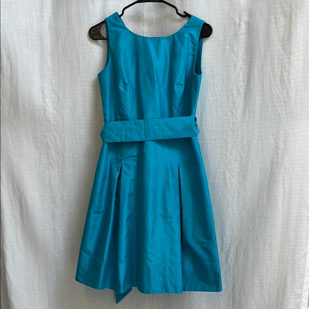 Teal Blue Sleeveless Fit & Flare Silk Dress Talbots 12Petite